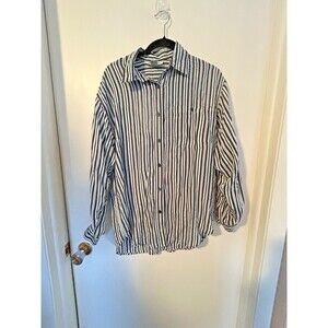 Jeri Marque Vtg SILK Long Sleeve striped medium Button Up Blouse black and white